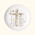 Personalized Floral Cross Bible Verse Ceramic Ring Dish Jewellery Tray with Name First Communion Party Decoration Christening Baptism Gift for Girls
