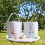 Personalisierte Aquarell Ostern Hase Floral Korb Eier Eimer Tasche mit Titel und Name Ostereierjagd Zubehör Geburtstag Party Favors Geschenk für Kind