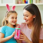 Personalisierte Cute Bunny Floral Initial 16oz Kind Wasserflasche mit Namen und Stroh zurück zu Schule glücklich Ostern Geschenk für Jungen Mädchen 4
