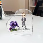 Personlig tegneserie Business Character Birth Flower Heart Akrylplakett med navn Bursdagskampanje Skrivebordsdekorasjon Gave til kontormedarbeider