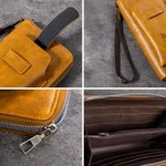 Personalisierte Tragbare PU-Leder Geldbörse mit Textgravur Reißverschluss Handschlaufe Vatertag Geburstag Jahrestag Geschenk für Herren