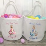 Personalisierte Aquarell Ostern Hase Floral Korb Eier Eimer Tasche mit Titel und Name Ostereierjagd Zubehör Geburtstag Party Favors Geschenk für Kind