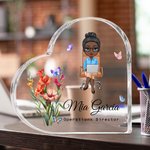 Personlig tegneserie Business Character Birth Flower Heart Akrylplakett med navn Bursdagskampanje Skrivebordsdekorasjon Gave til kontormedarbeider