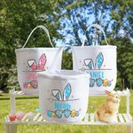 Personalized Cute Easter Bunny Ears Eggs Bow Bucket Bag with Name Easter Egg Hunt Basket Birthday Party Favors Gift for Kids