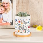 Pot de Fleurs en Céramique Personnalisé avec 1-9 Mains et Noms Base en Bambou Cadeau de Fête des Mères Grand-Mères pour Femme