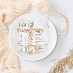 Personalized Floral Cross Bible Verse Ceramic Ring Dish Jewellery Tray with Name First Communion Party Decoration Christening Baptism Gift for Girls