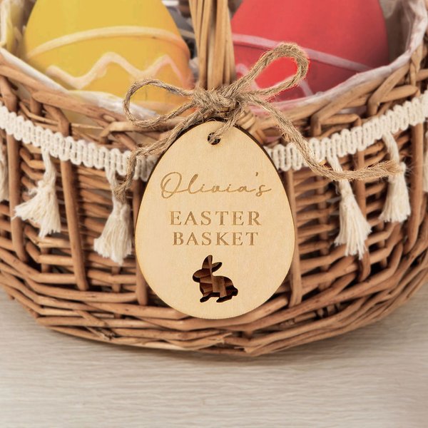 Personalisierte niedlichen Hasen hölzernen Osterkorb Tag mit eingraviertem Namen Eier jagen Party Gunst Ostern Geschenk für Kinder