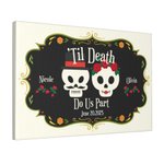 Peinture Gotique en Toile Personnalisée avec Nom et Date Crâne en Sucre Décoration Murale Jour des Morts Cadeau de Mariage Halloween pour Couple