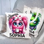 Personaje de dibujos animados personalizado Animal antes del café Bolsa de lona con cafeína con nombre Regalo de cumpleaños para trabajador de oficina Amante del café Amigo de la familia