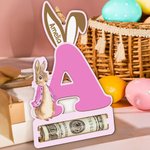 Personalisierte niedliche Peter Rabbit Hasenohren hölzerne Geldhalter mit Initialen und Namen Ostern Korb Stuffers Geschenk für Kinder
