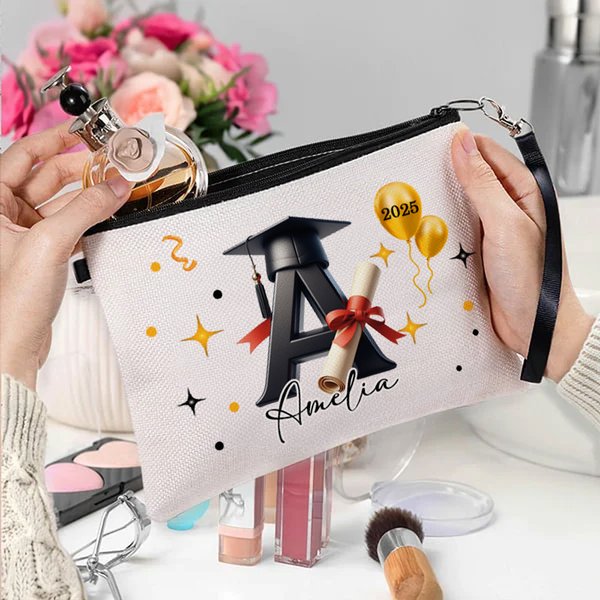 Personalizada Inicial Graduación Gorra Nombre Bolsa de Maquillaje con Pulsera Regalo de Graduación para Amigo Familia