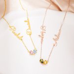 Personalised Dainty Double Heart-Shaped Birthstone Necklace with Names Birthday Anniversary Valentine's Day Gift for Women Sisters