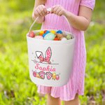 Personalized Cute Easter Bunny Ears Eggs Bow Bucket Bag with Name Easter Egg Hunt Basket Birthday Party Favors Gift for Kids