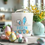 Personalized Cute Easter Bunny Ears Eggs Bow Bucket Bag with Name Easter Egg Hunt Basket Birthday Party Favors Gift for Kids
