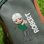 Personalisierte Cartoon-Charakter PU-Leder Wertsachentasche Golfballtasche mit Namen Jahrestag Geburtstag Vatertag Geschenk für Golfliebhaber Herrn