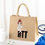 Personalisierte Cartoon-Charakter wiederverwendbare Jute Tasche mit Namen und Beruf Tote Bag Geburtstag Geschenk für Krankenschwester