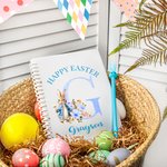 Personalisierte Cute Bunny Floral Initial A5 Spiral Lined Notebook und Stift Set mit Namen Happy Easter Geburtstag Geschenk für Jungen Mädchen