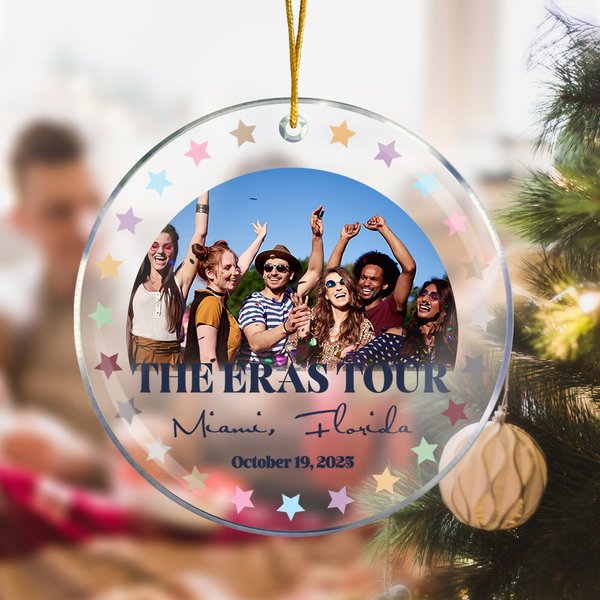 Personalized Stars The Eras Tour Photo City Date Clear Acrylic Ornament with 2 Lanyards Christmas Home Decor Music Memory Keepsake Gift for Fans