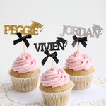 Personalisierte Multicolor Glitter Bachelor Hut Bogen wiederverwendbare Cupcake Toppers mit Namen Geburtstag Graduierung Party Dekor Geschenk für Absolventen