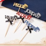 Personalisierte Multicolor Glitter Bachelor Hut Bogen wiederverwendbare Cupcake Toppers mit Namen Geburtstag Graduierung Party Dekor Geschenk für Absolventen