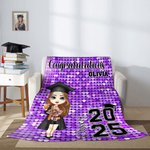 Personalisierte Faux Glitter Cartoon Absolvent Glückwunsch weiche Decke mit Namen und Jahr Graduierung Party Geschenk für Männer Frauen