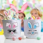 Personalisierte niedliche Hase großen Leinwand Eimer Korb mit Namen und Griff lustige Ostereier Jagd Urlaub Geschenk für Jungen Mädchen