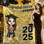 Personalisierte Faux Glitter Cartoon Absolvent Glückwunsch weiche Decke mit Namen und Jahr Graduierung Party Geschenk für Männer Frauen