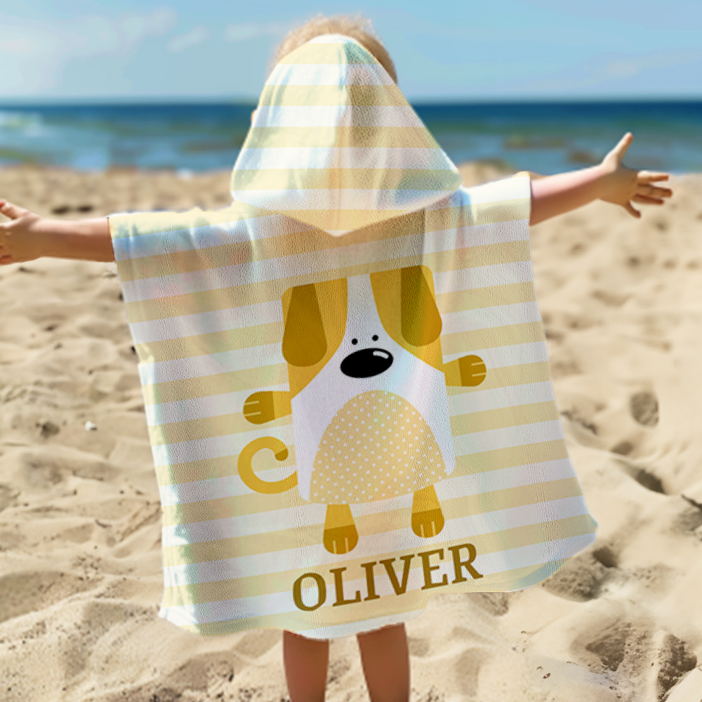 Personalisierter Tier Hamster Eule Streifen Schnelltrocknender Badeponcho Strandtuch mit Namen Sommer Urlaub Strand Geburtstag Geschenk für Kinder