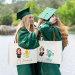 Personalisierte Cartoon Mode Mädchen Birthstone Canvas Tragetasche mit Namen und Ledergriff Geburtstag Reisezubehör Geschenk für Frauen