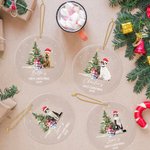 Personalised Oil Painting Santa Hat Dog Cat Photo Clear Acrylic Ornament with Name and Year First Christmas Home Decor Pet Party Gift for Pet Owners