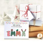 Personalized Merry Christmas Doodle Alphabet Greeting Card with Title and Name Christmas Party Gift for Family Members