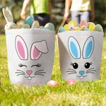 Personalisierte niedliche Hase großen Leinwand Eimer Korb mit Namen und Griff lustige Ostereier Jagd Urlaub Geschenk für Jungen Mädchen