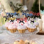 Personalisierte Multicolor Glitter Bachelor Hut Bogen wiederverwendbare Cupcake Toppers mit Namen Geburtstag Graduierung Party Dekor Geschenk für Absolventen