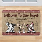 Personalised Welcome To Our Home We're Friendly Licking Dancing And Welcoming You Door Mat Home Decoration Birthday Christmas Gift for Pet Owner
