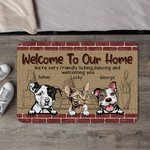 Personalised Welcome To Our Home We're Friendly Licking Dancing And Welcoming You Door Mat Home Decoration Birthday Christmas Gift for Pet Owner