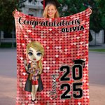Personalisierte Faux Glitter Cartoon Absolvent Glückwunsch weiche Decke mit Namen und Jahr Graduierung Party Geschenk für Männer Frauen