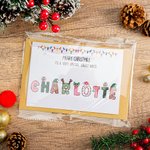 Personalized Merry Christmas Doodle Alphabet Greeting Card with Title and Name Christmas Party Gift for Family Members