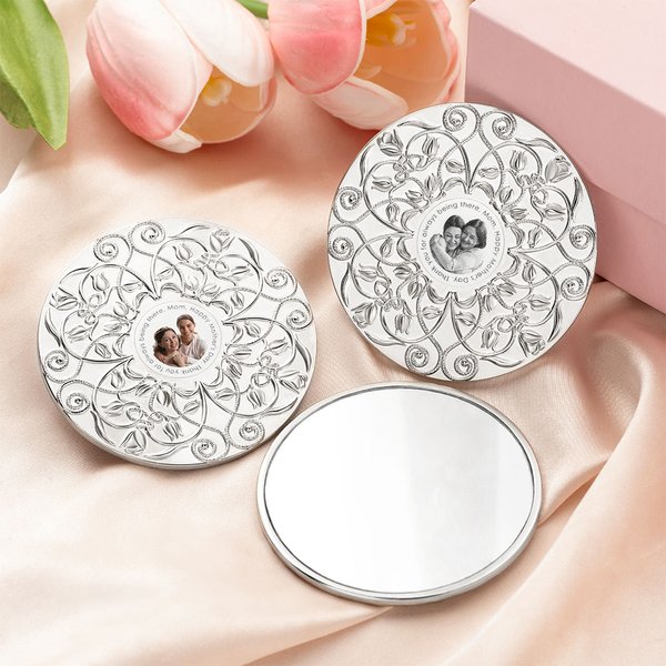 Personalised Photo Tulip Blossom Pocket Makeup Mirror For Her