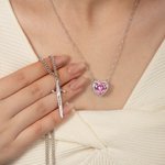 Personalised Heart-shaped and Gothic Sword Pendant Matching Necklace Set with Birthstone and Zircon Anniversary Birthday Gift for Couples