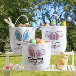 Personalisierte niedliche Hase großen Leinwand Eimer Korb mit Namen und Griff lustige Ostereier Jagd Urlaub Geschenk für Jungen Mädchen