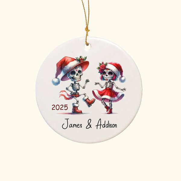Gepersonaliseerd Schattig Dansend Skeletten Keramisch Ornament met Naam en Jaar Grappige Feestdag Decoratie Dag van de Doden Cadeau voor Paar