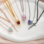 Personalised Heart-shaped and Gothic Sword Pendant Matching Necklace Set with Birthstone and Zircon Anniversary Birthday Gift for Couples
