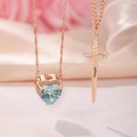 Personalised Heart-shaped and Gothic Sword Pendant Matching Necklace Set with Birthstone and Zircon Anniversary Birthday Gift for Couples