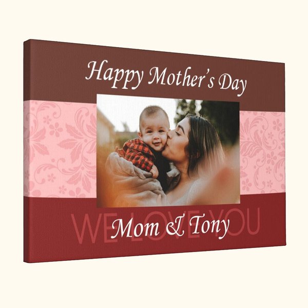 Personalized Vintage Flowers Canvas Photo Painting with Text Wall Art Mother's Day Gift for Mom