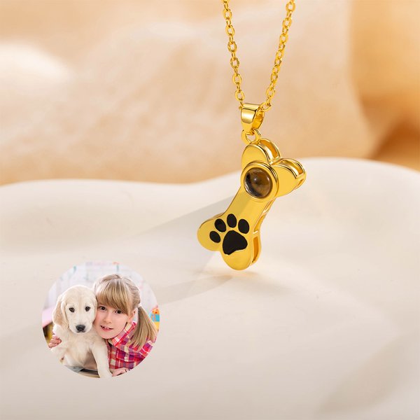 Henkilökohtainen Koira Kissa Bone Paw Print Photo Projection kaulakoru kaiverrettu nimi Dainty Korut Memorial Syntymäpäivälahja naisille Lemmikkieläinten omistajat