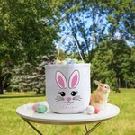 Personalisierte niedliche Hase großen Leinwand Eimer Korb mit Namen und Griff lustige Ostereier Jagd Urlaub Geschenk für Jungen Mädchen