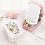 Personalized Birth Flower Bouquet Name Leather Jewelry Box with LED Three-color Adjustable Makeup Mirror Birthday Wedding Gift for Women Girls