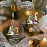 Personalised Oil Painting Santa Hat Dog Cat Photo Clear Acrylic Ornament with Name and Year First Christmas Home Decor Pet Party Gift for Pet Owners