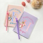 Personalisierte Cute Bunny Floral Initial A5 Spiral Lined Notebook und Stift Set mit Namen Happy Easter Geburtstag Geschenk für Jungen Mädchen