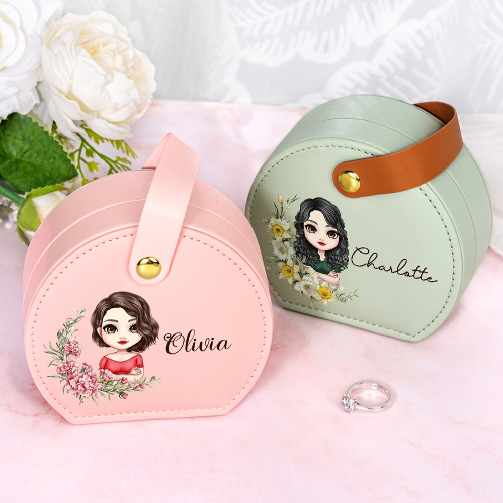 Birth flower travel jewelry case
